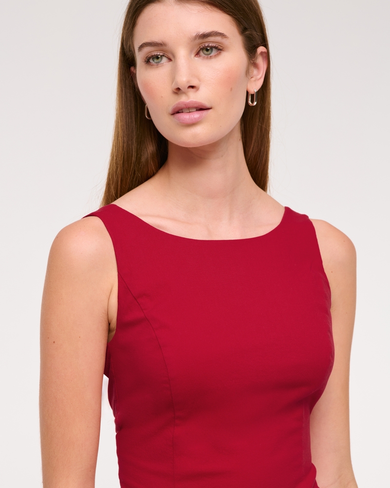 High-Neck Bubble Hem Mini Dress(red,XXS)