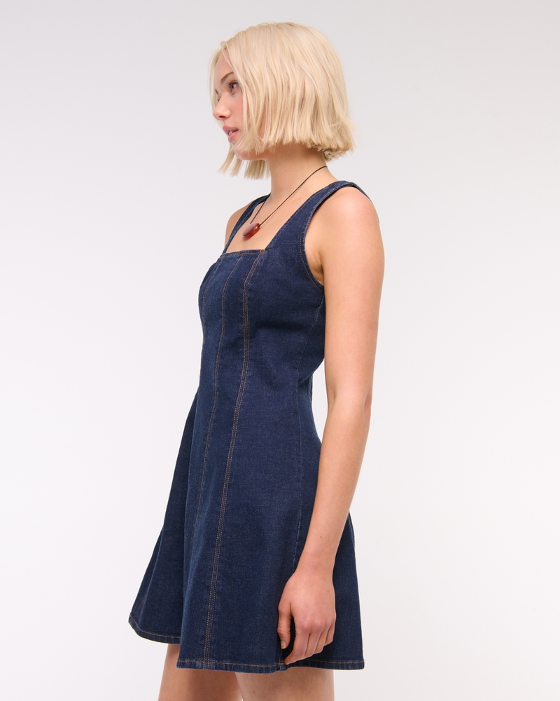 The A&F Mila Squareneck Denim Mini Dress(dark wash,XXS)