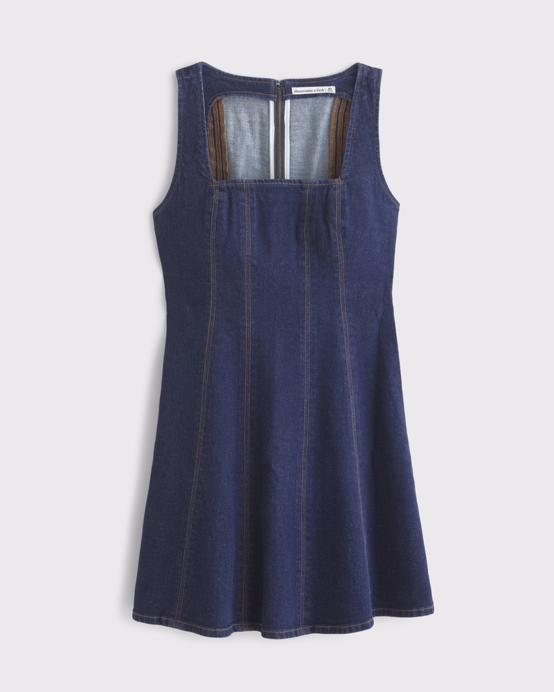 The A&F Mila Squareneck Denim Mini Dress(dark wash,XXS)