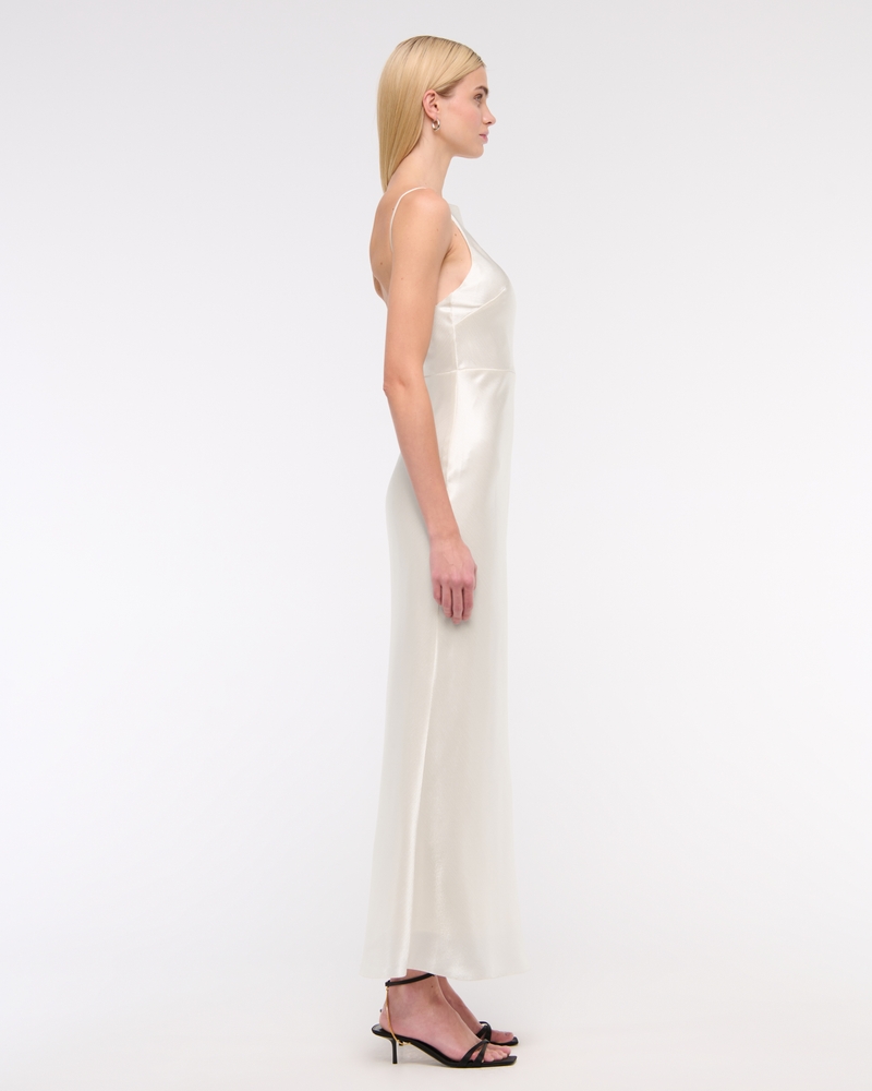 High-Neck Crinkle Satin Maxi Dress(pearl,XXS)