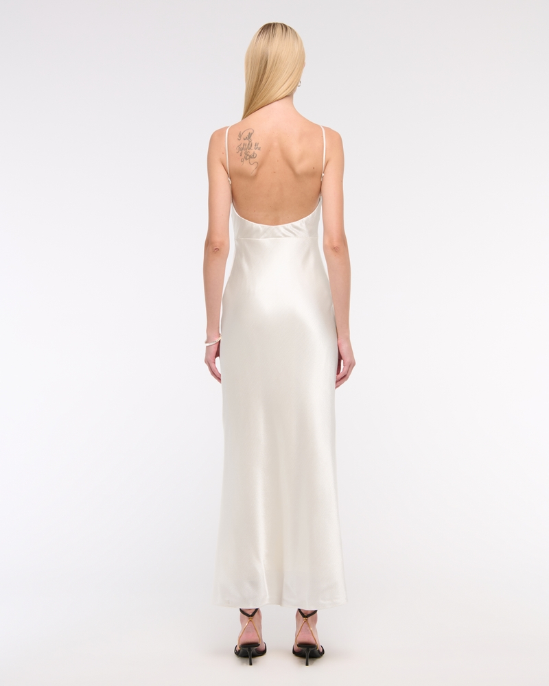 High-Neck Crinkle Satin Maxi Dress(pearl,XXS)
