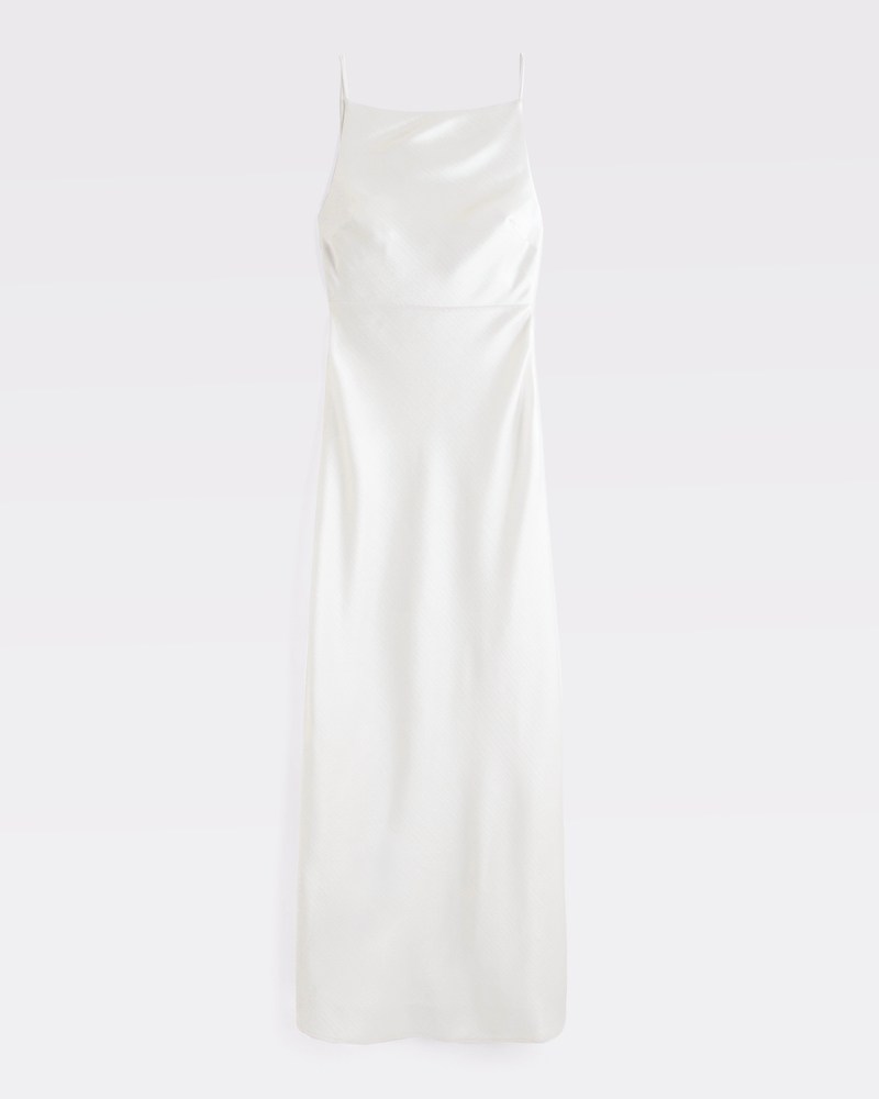High-Neck Crinkle Satin Maxi Dress(pearl,XXS)