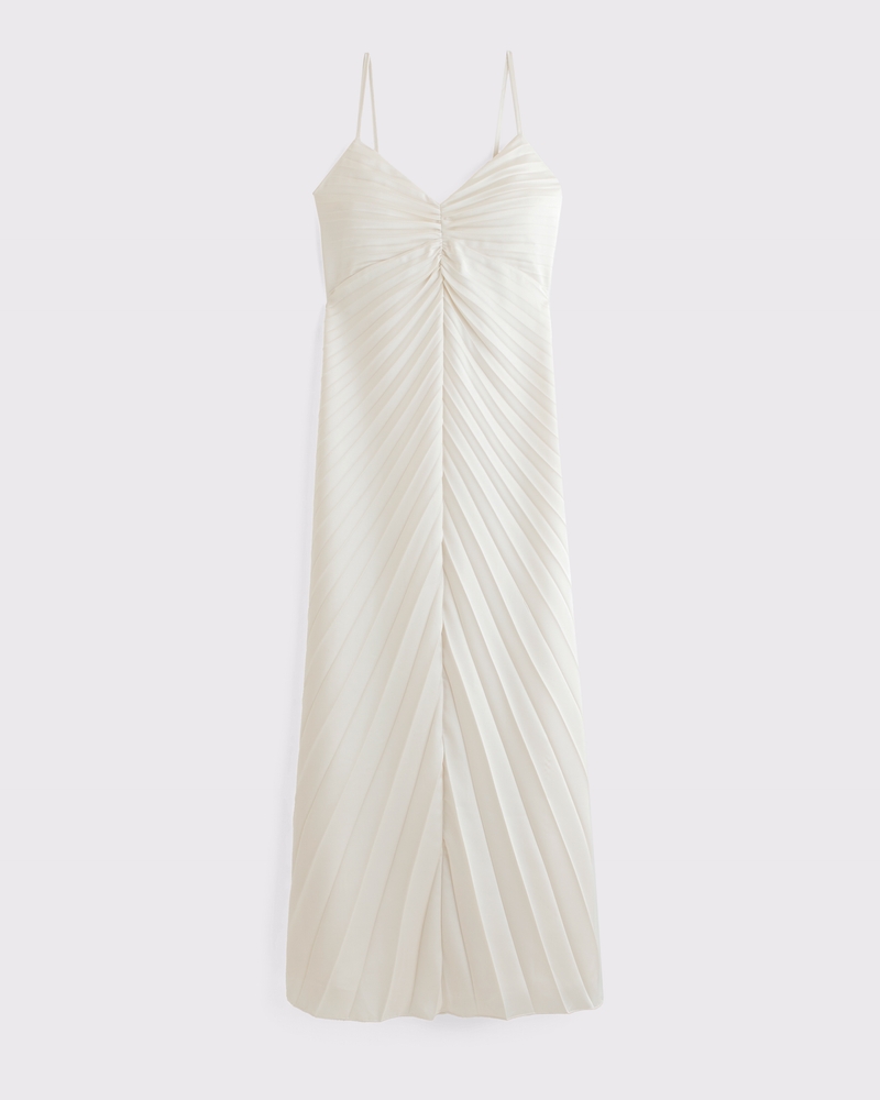 The A&F Giselle Sunburst Pleated Maxi Dress(pearl,XXS)