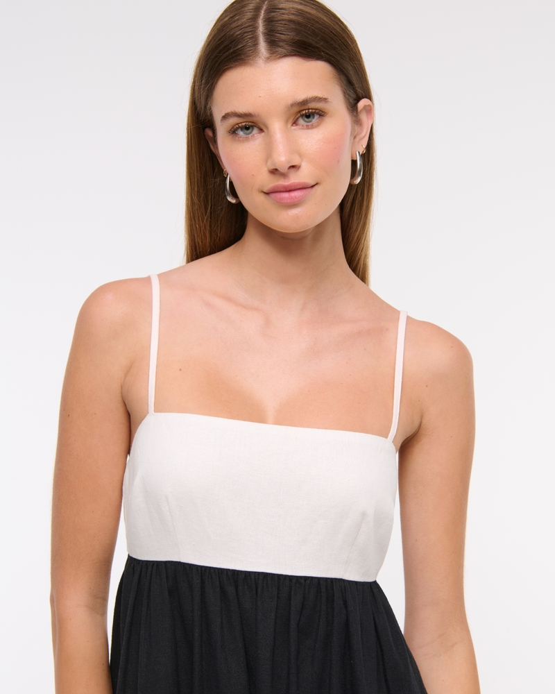Tie-Back Babydoll Maxi Dress(black and white,XXS)