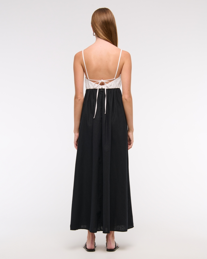 Tie-Back Babydoll Maxi Dress(black and white,XXS)