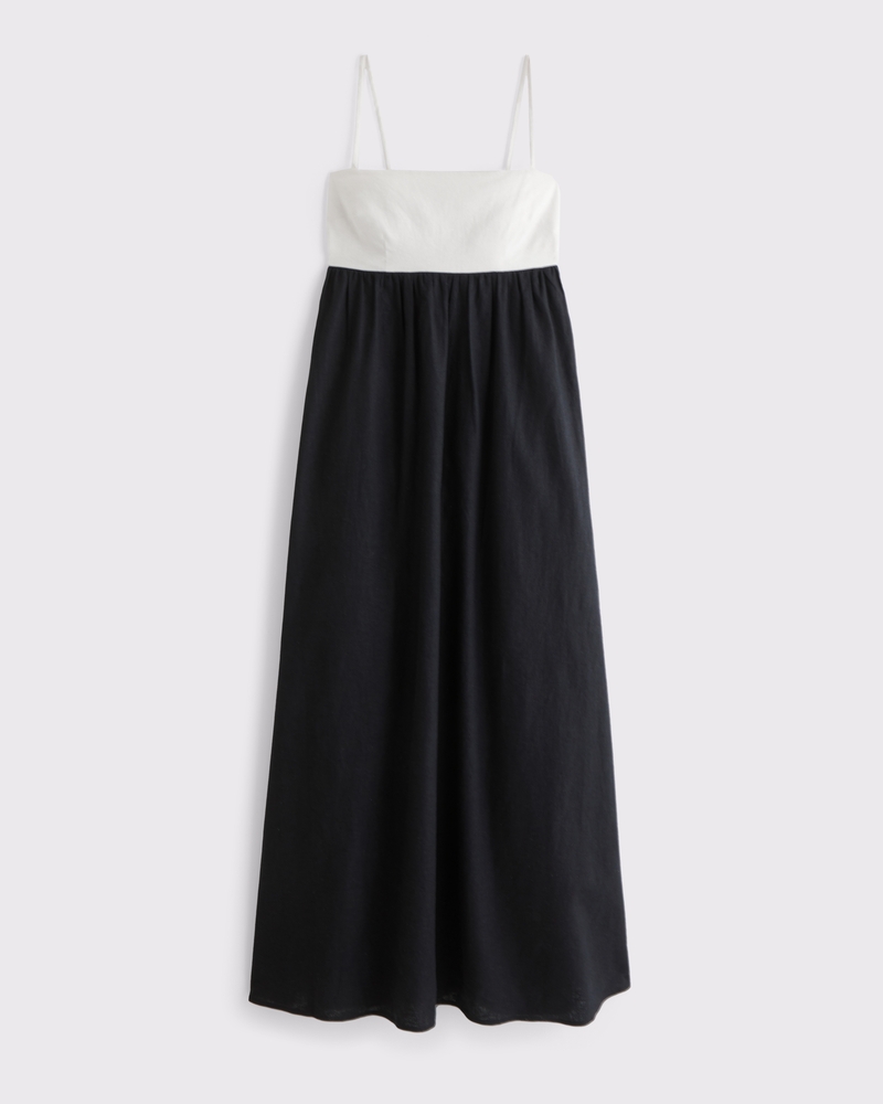 Tie-Back Babydoll Maxi Dress(black and white,XXS)