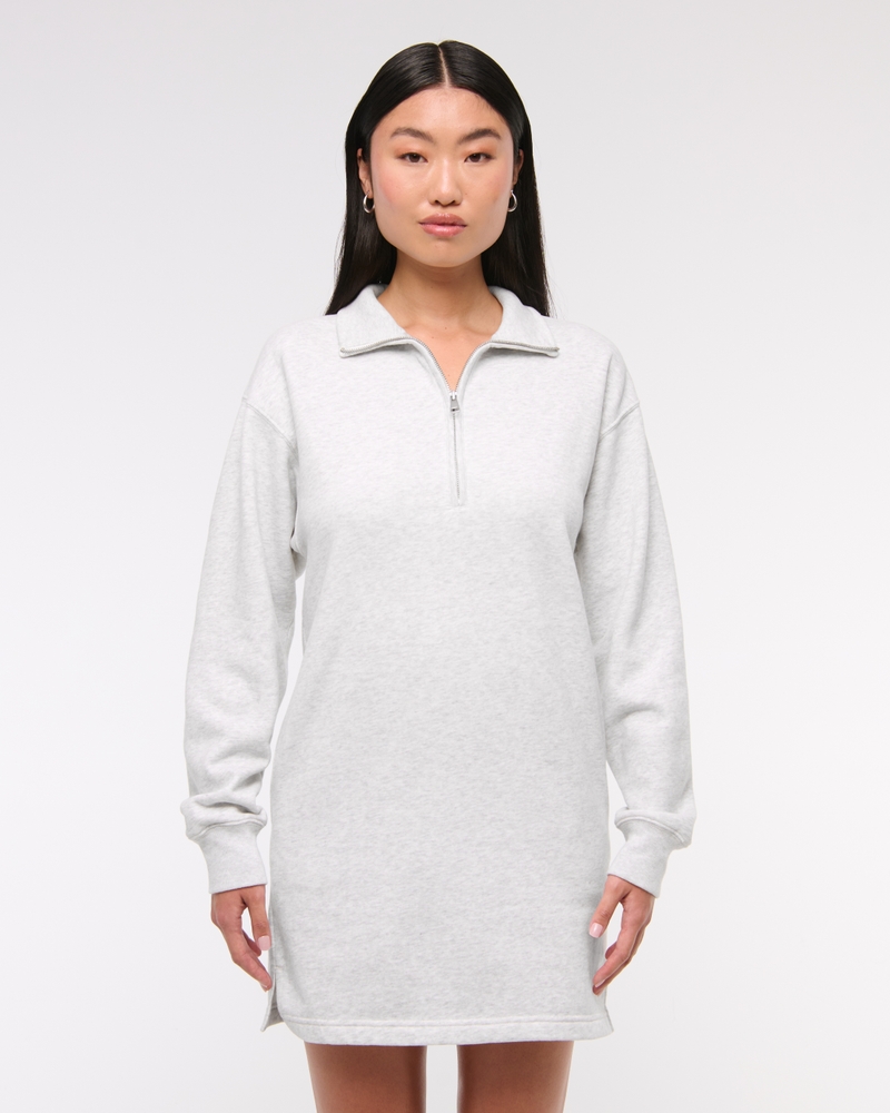 Long-Sleeve Zip-Up Fleece Mini Dress(light gray,XXS)