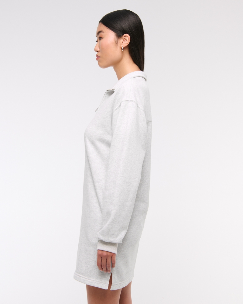 Long-Sleeve Zip-Up Fleece Mini Dress(light gray,XXS)