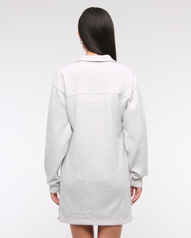 Long-Sleeve Zip-Up Fleece Mini Dress(light gray,XXS)