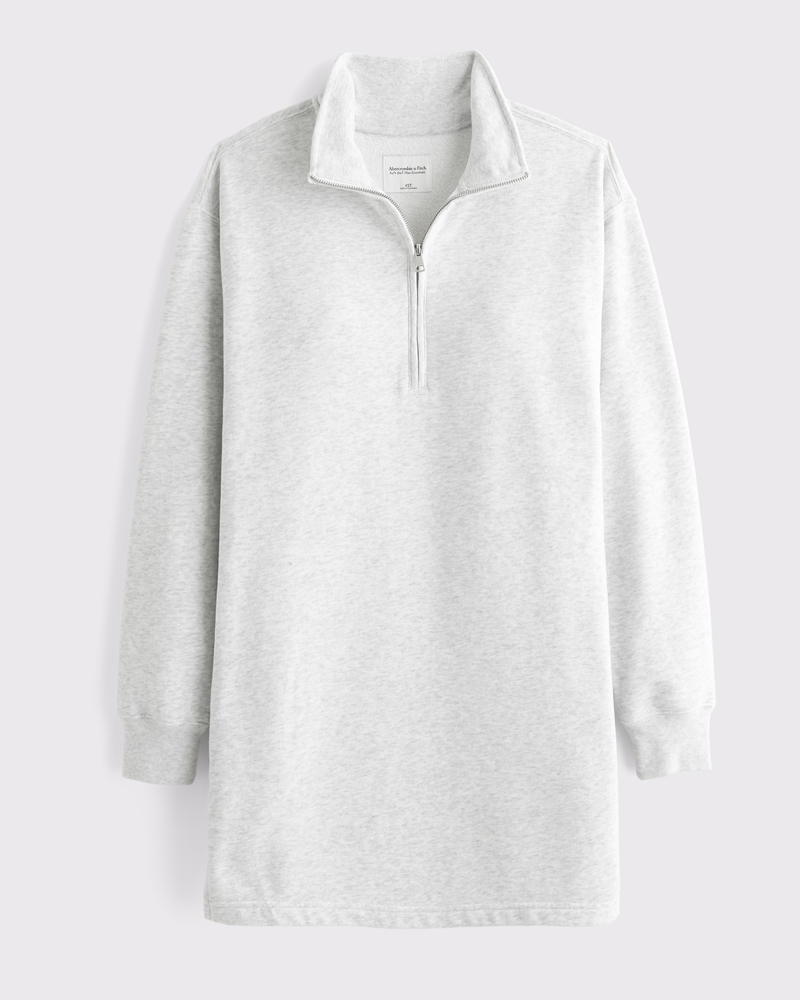 Long-Sleeve Zip-Up Fleece Mini Dress(light gray,XXS)