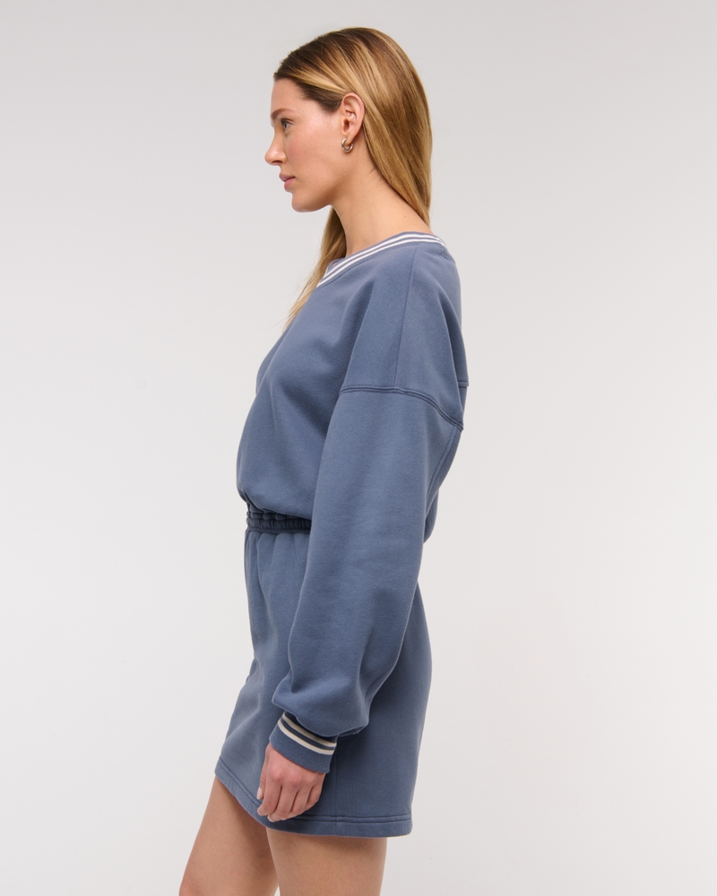 Fleece V-Neck Mini Dress(vintage indigo,XXS)