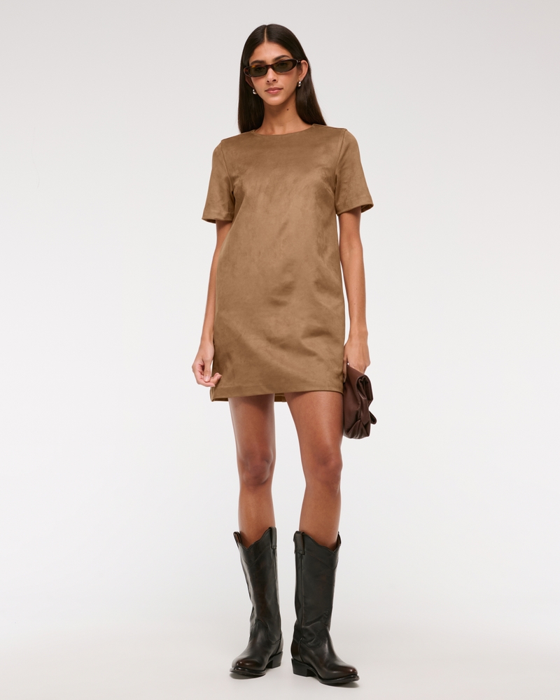 Vegan Suede T-Shirt Mini Dress(brown,XXS)