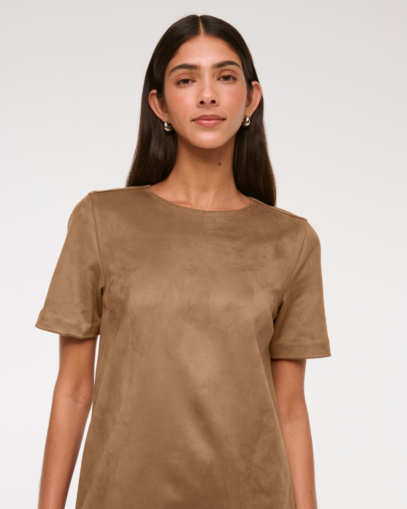 Vegan Suede T-Shirt Mini Dress(brown,XXS)