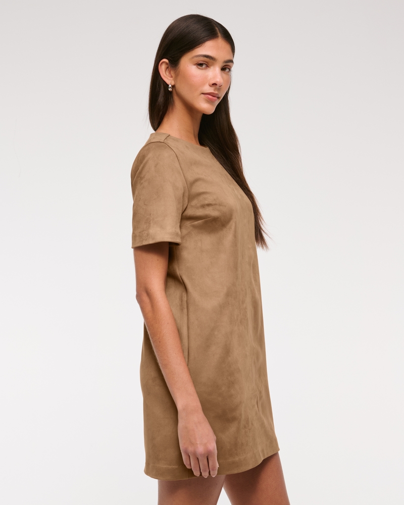 Vegan Suede T-Shirt Mini Dress(brown,XXS)