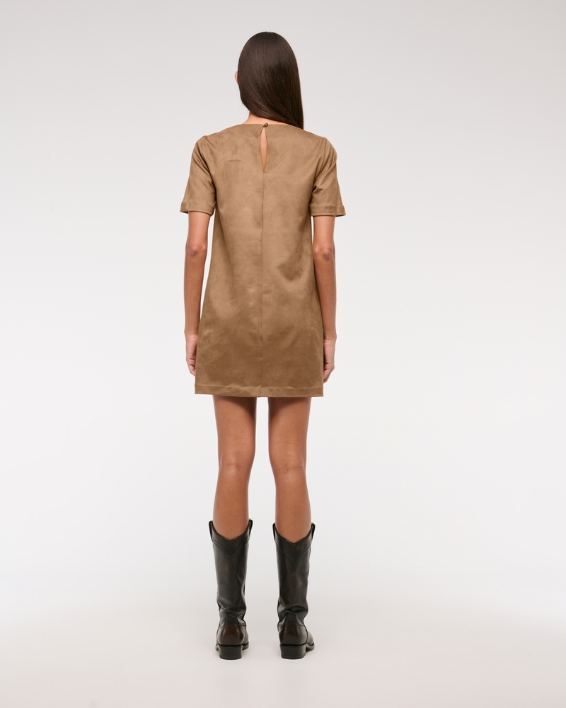 Vegan Suede T-Shirt Mini Dress(brown,XXS)