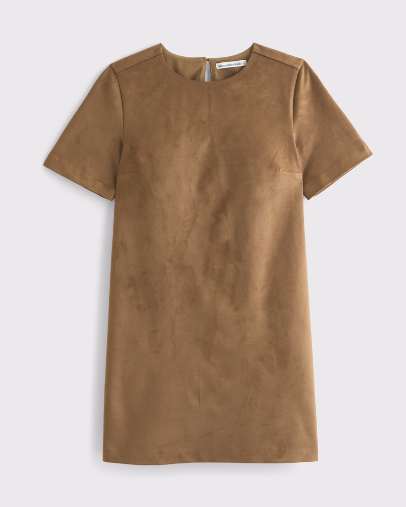 Vegan Suede T-Shirt Mini Dress(brown,XXS)