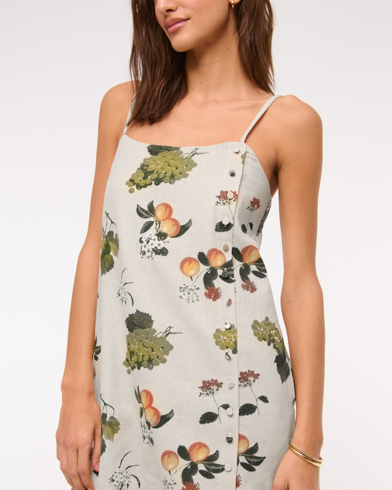 Linen-Blend Button Skort(tan fruit pattern,XXS)