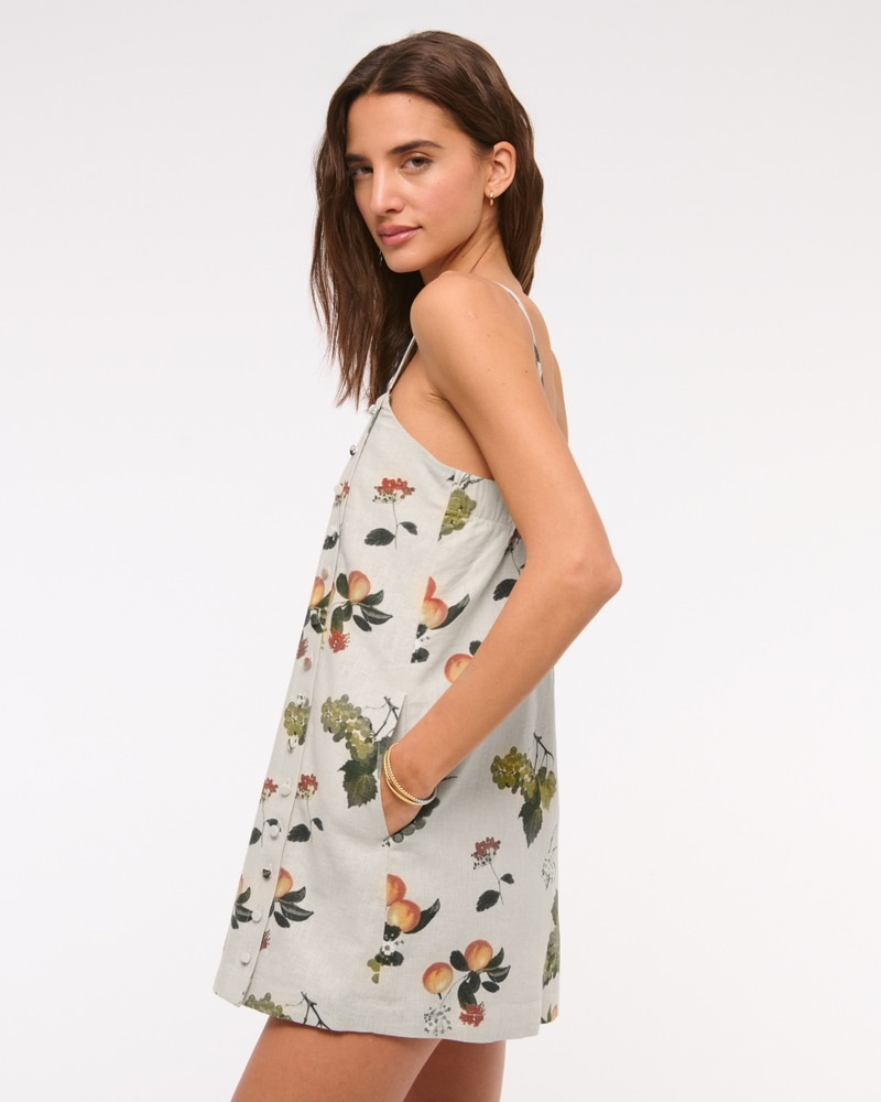 Linen-Blend Button Skort(tan fruit pattern,XXS)