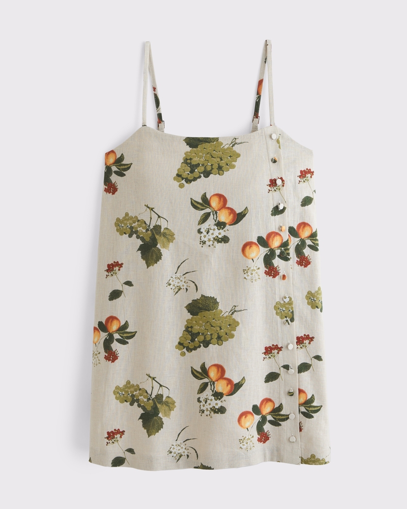Linen-Blend Button Skort(tan fruit pattern,XXS)
