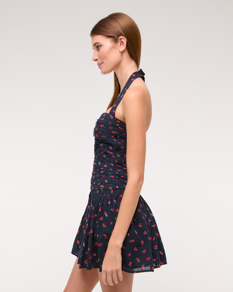 The A&F Emerson Drop-Waist Halter Mini Dress(navy pattern,XXS)