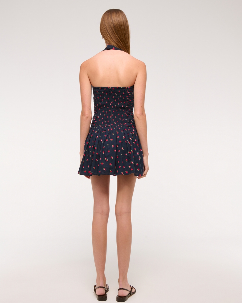 The A&F Emerson Drop-Waist Halter Mini Dress(navy pattern,XXS)