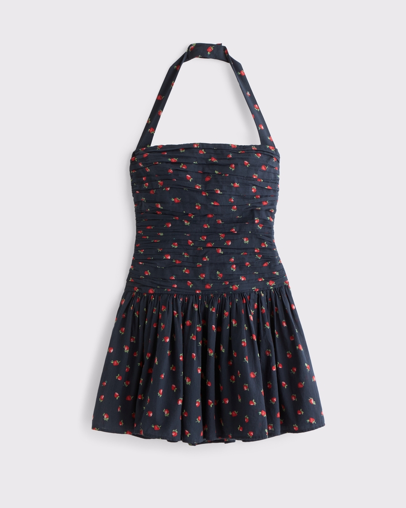 The A&F Emerson Drop-Waist Halter Mini Dress(navy pattern,XXS)