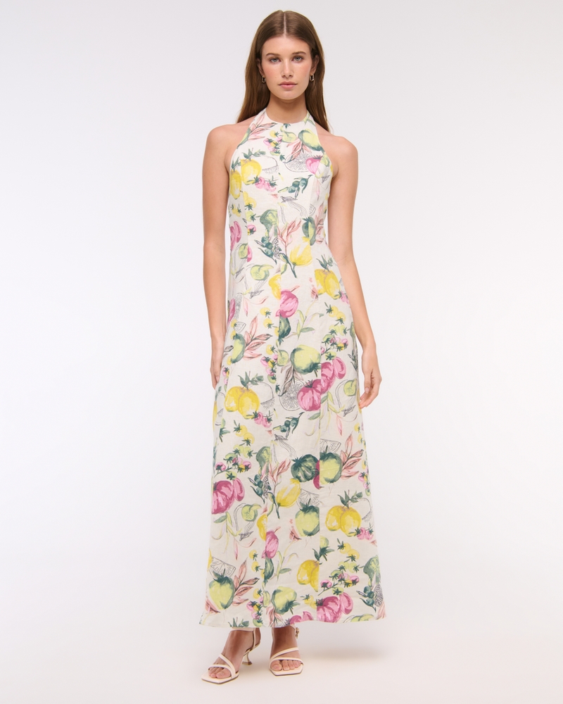Premium Linen High-Neck Maxi Dress