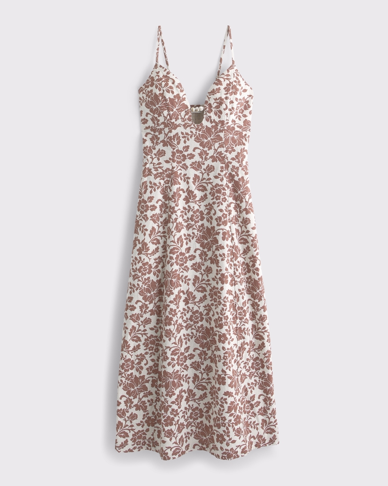 Beaded Flowy Midi Dress(brown pattern,XXS)