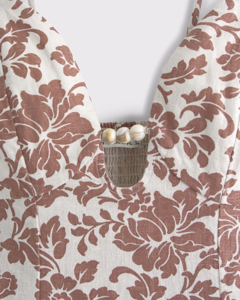 Beaded Flowy Midi Dress(brown pattern,XXS)