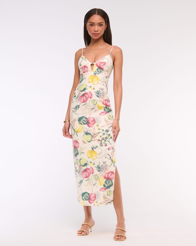 Premium Linen Cutout Midi Dress