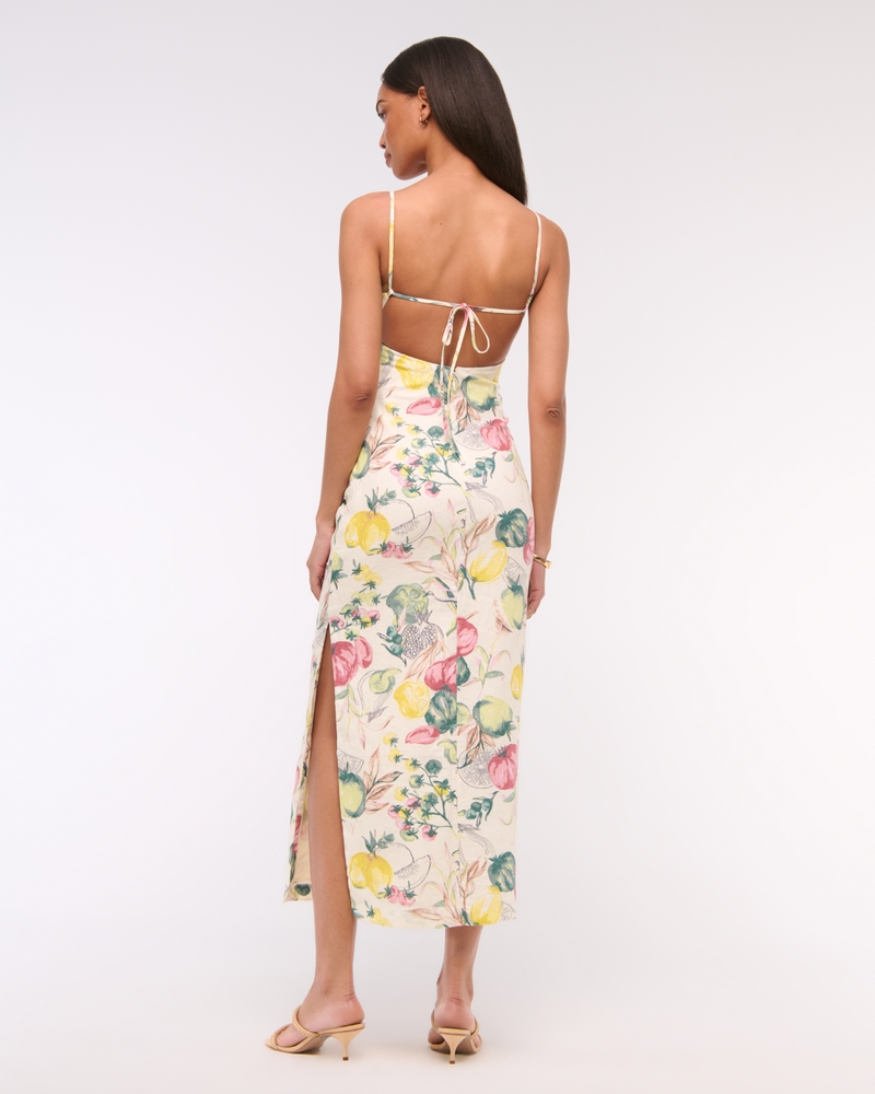 Premium Linen Cutout Midi Dress(vegetable print,XXS)