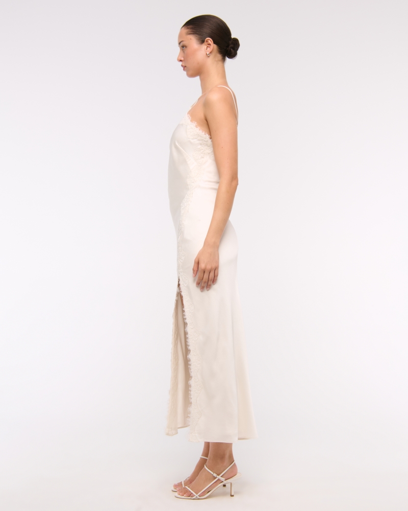 High Neck Lace Trim Midi Dress(pearl,XXS)