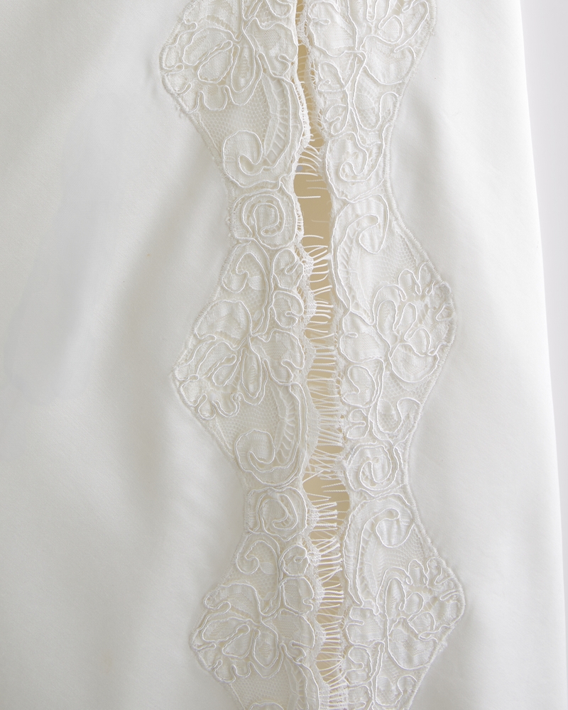 High Neck Lace Trim Midi Dress(pearl,XXS)