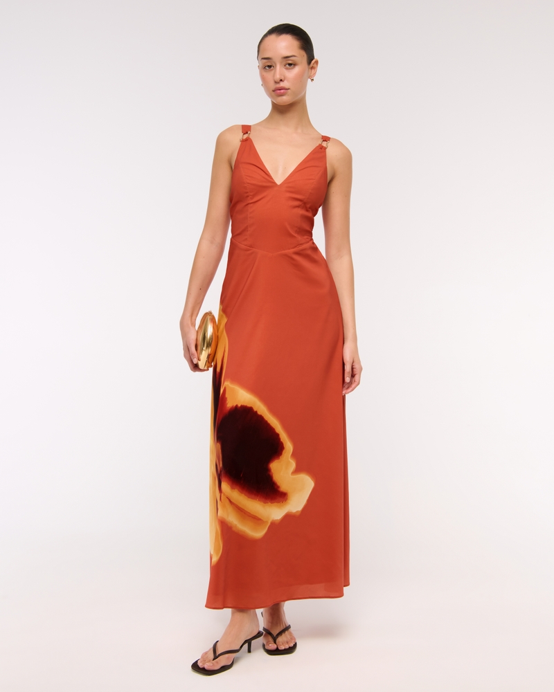 Dipped-Waist Hardware Maxi Dress
