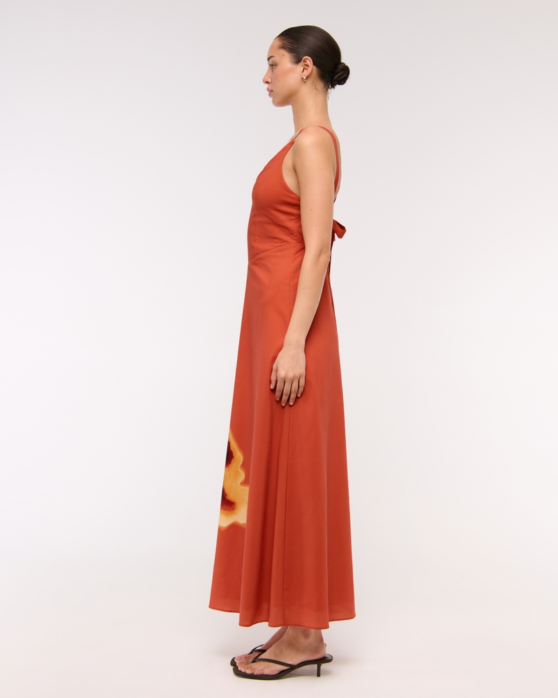 Dipped-Waist Hardware Maxi Dress(orange floral,XXS)