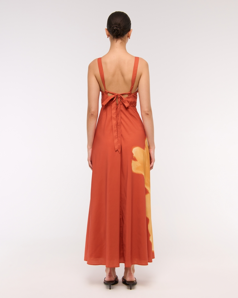 Dipped-Waist Hardware Maxi Dress(orange floral,XXS)