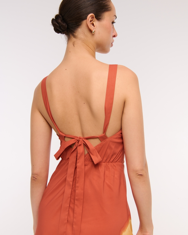 Dipped-Waist Hardware Maxi Dress(orange floral,XXS)