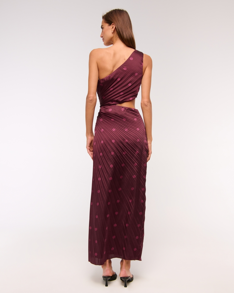 The A&F Giselle Pleated One-Shoulder Cutout Maxi Dress(deep wine dot,XXS)