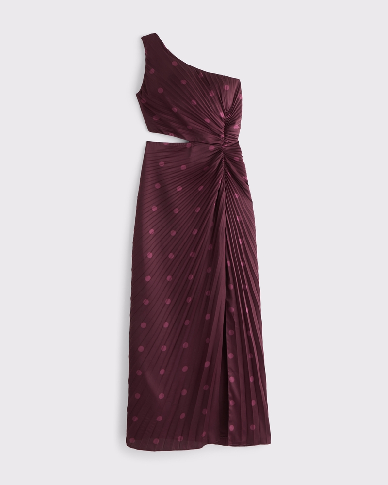 The A&F Giselle Pleated One-Shoulder Cutout Maxi Dress(deep wine dot,XXS)