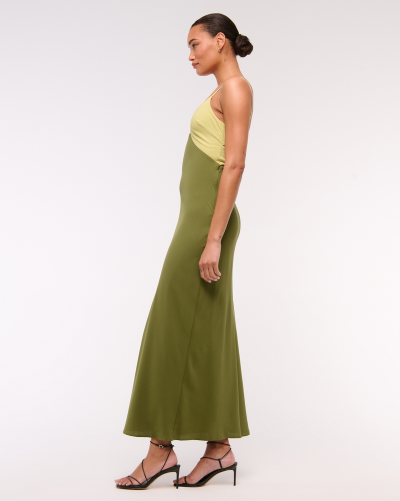 The A&F Julia Slip Cutout Maxi Dress(moss green,XXS)