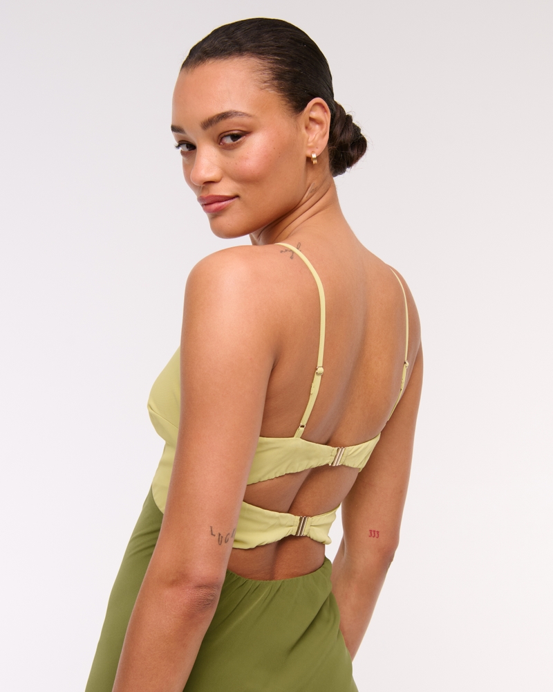 The A&F Julia Slip Cutout Maxi Dress(moss green,XXS)