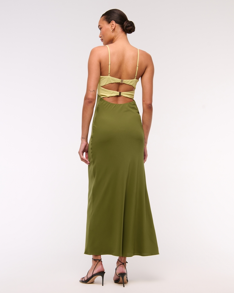 The A&F Julia Slip Cutout Maxi Dress(moss green,XXS)