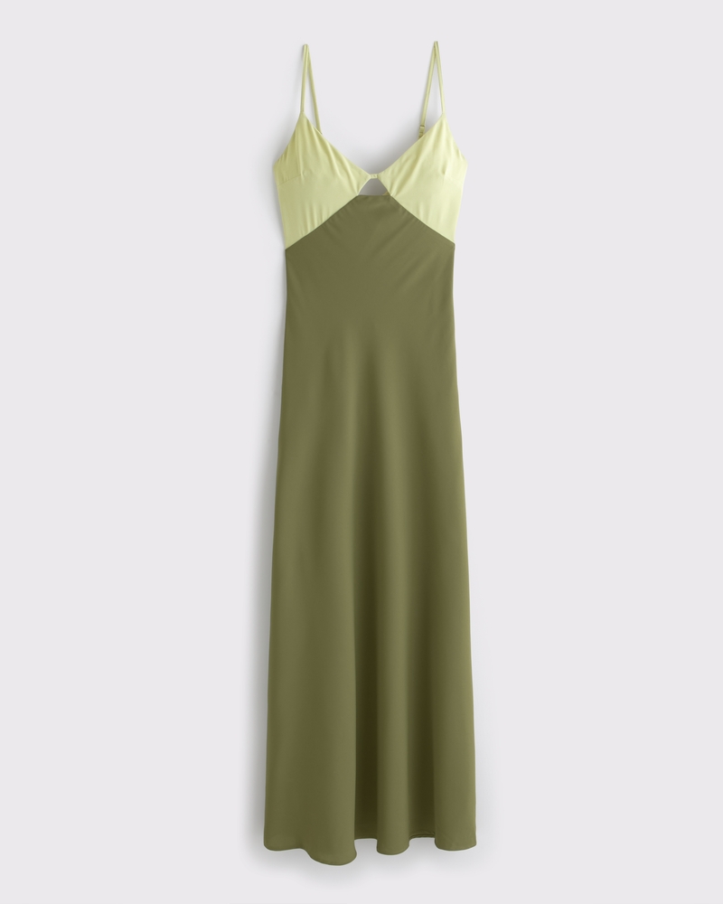 The A&F Julia Slip Cutout Maxi Dress(moss green,XXS)