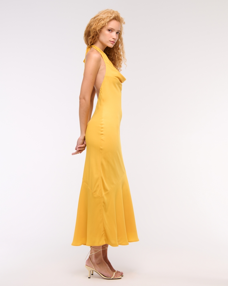 Cowl Halter Maxi Dress(yellow,XXS)