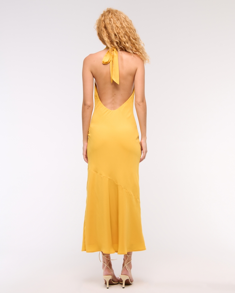 Cowl Halter Maxi Dress(yellow,XXS)