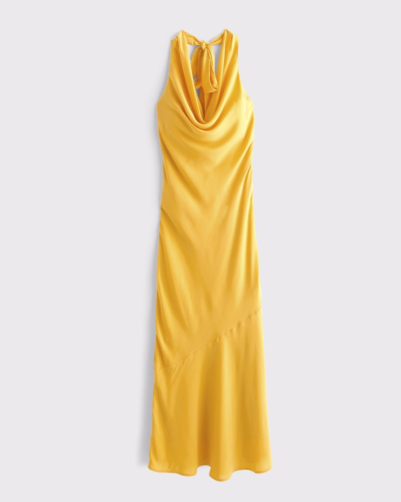 Cowl Halter Maxi Dress(yellow,XXS)