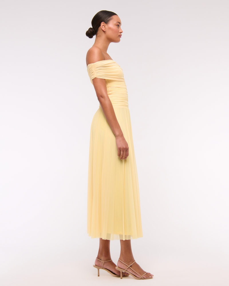 The A&F Giselle Drop-Waist Mesh Maxi Dress(sunny yellow,XXS)