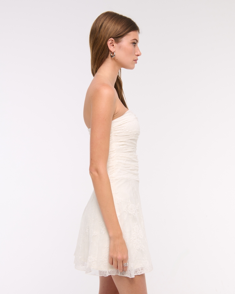 Strapless Lace Mini Dress(white,XXS)