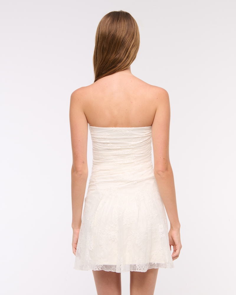 Strapless Lace Mini Dress(white,XXS)