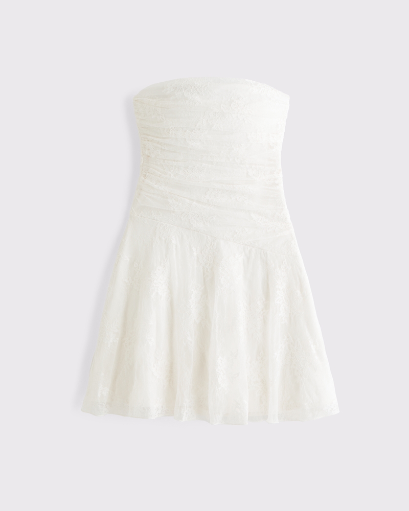 Strapless Lace Mini Dress(white,XXS)